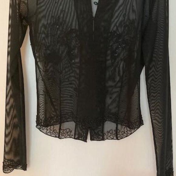 Cache sheer, beaded long sleeve button front top Women's Size M - Picture 2 of 4
